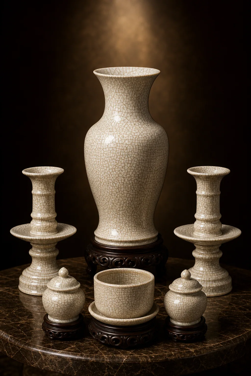 Gốm: Bộ Đồ Thờ Men Rạn
