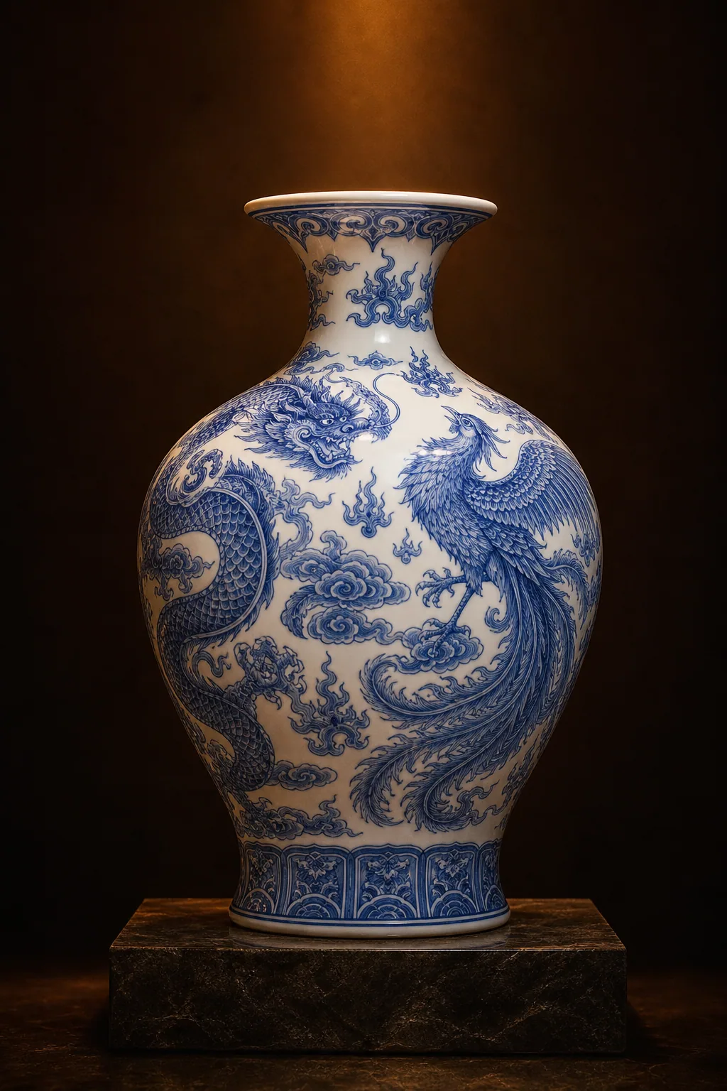 Gốm: Lọ Men Lam Rồng Phượng